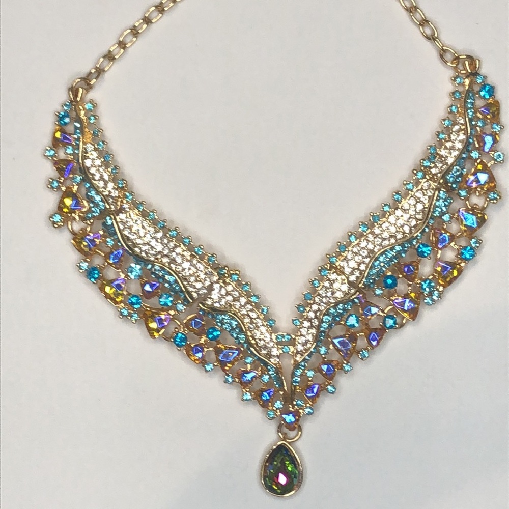 🔥Stunning Multicolored Rhinestone Costume Statement Necklace